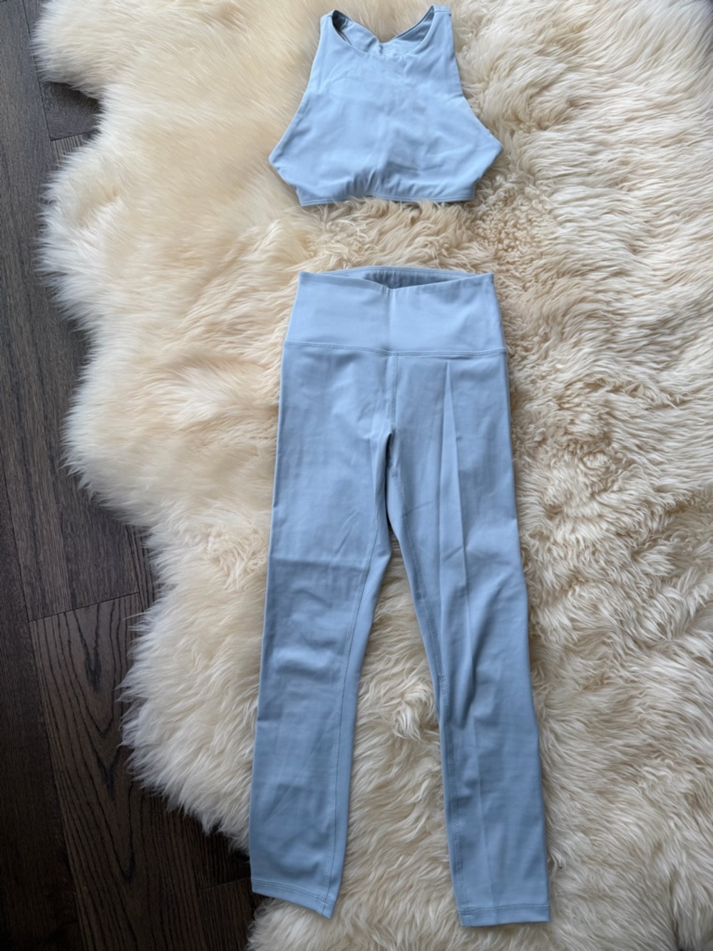 Reformation Sky Blue High-Waist capri Legging and Cropped Racerback Top Set